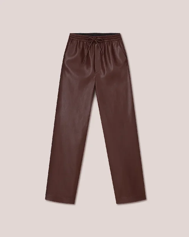 Calie - Sale Okobor Alt-Leather Elasticated Waist Pants - Plum Chutney