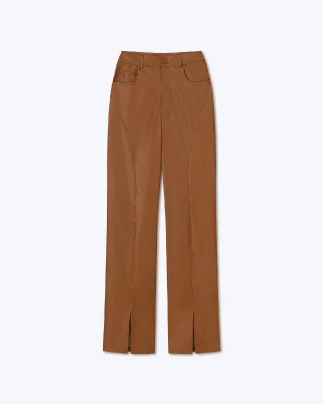 Basha - Sale Okobor Alt-Leather Split Hem Trousers - Tobacco