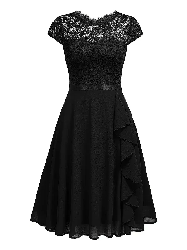 1940s-ruffles-lace-floral-solid-dress