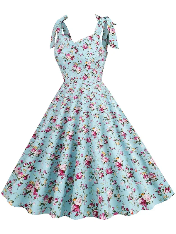 1950s-floral-lace-up-shoulder-v-neck-swing-dress