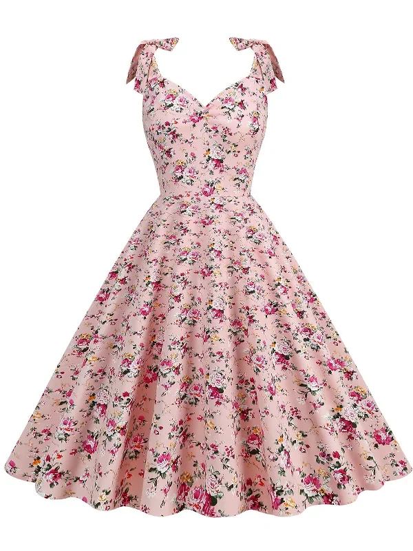 1950s-floral-lace-up-shoulder-v-neck-swing-dress