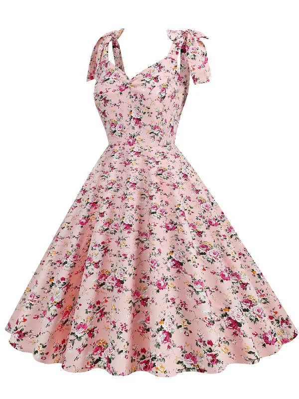 1950s-floral-lace-up-shoulder-v-neck-swing-dress