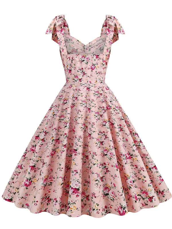 1950s-floral-lace-up-shoulder-v-neck-swing-dress