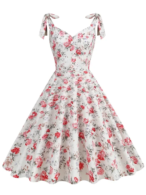 1950s-floral-lace-up-shoulder-v-neck-swing-dress