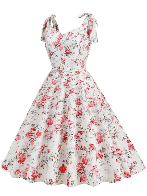 1950s-floral-lace-up-shoulder-v-neck-swing-dress