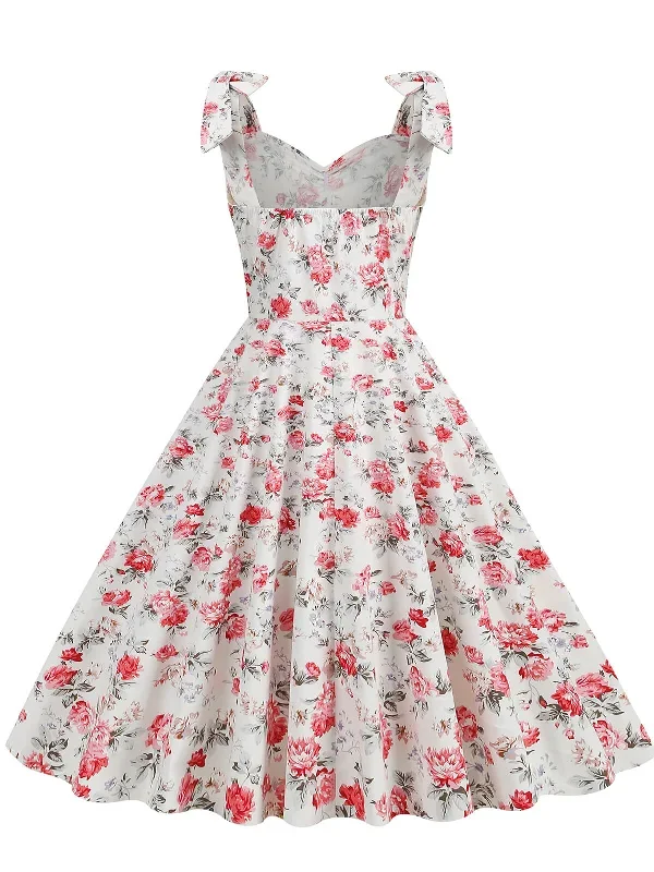 1950s-floral-lace-up-shoulder-v-neck-swing-dress