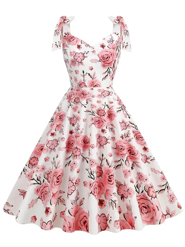 1950s-floral-lace-up-shoulder-v-neck-swing-dress