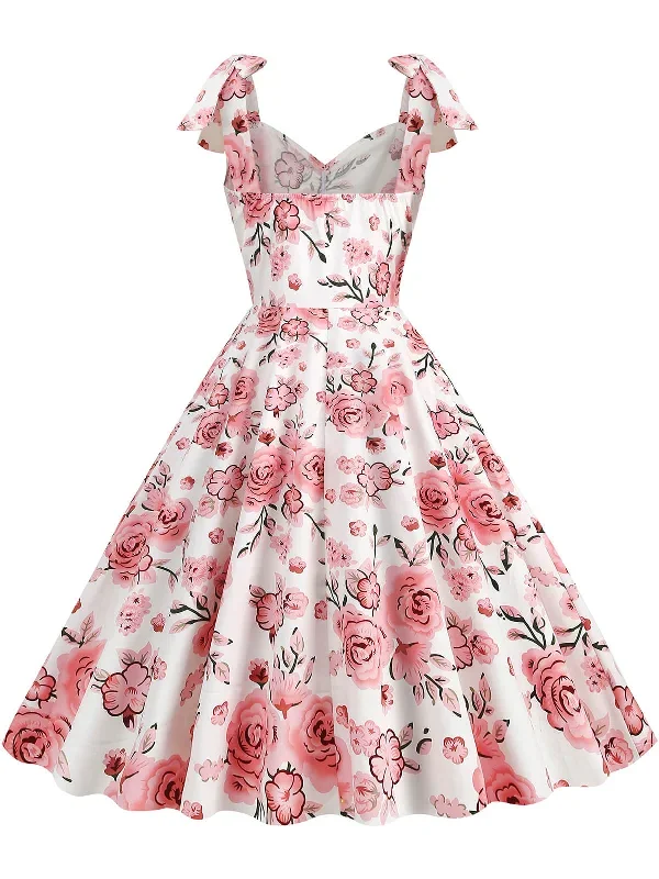 1950s-floral-lace-up-shoulder-v-neck-swing-dress