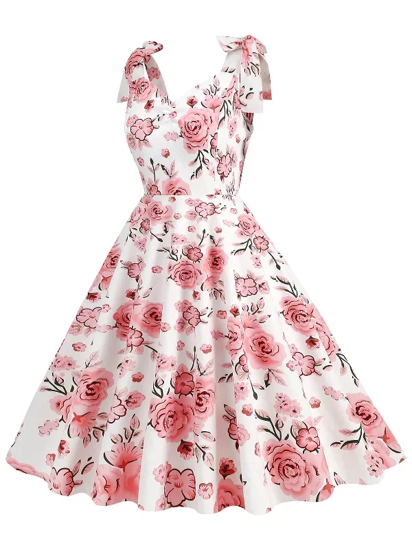 1950s-floral-lace-up-shoulder-v-neck-swing-dress