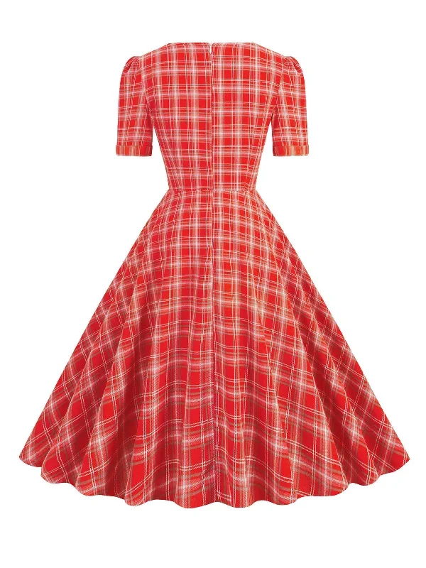 1950s-gingham-plaid-square-neck-flared-dress