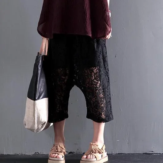 Black lace pants summer women crop harem pants unique style