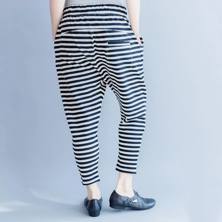 2018-new-striped-women-casual-cotton-crop-pants-plus-size-cotton-elastic-waist-drawstring-harem-pants