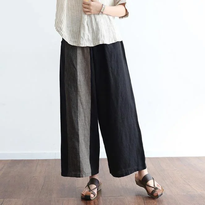 2024 black stylish patchwork pants oversize linen wide leg pants