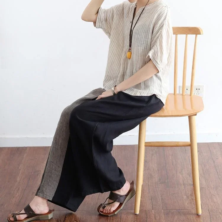 2021-black-stylish-patchwork-pants-oversize-linen-wide-leg-pants