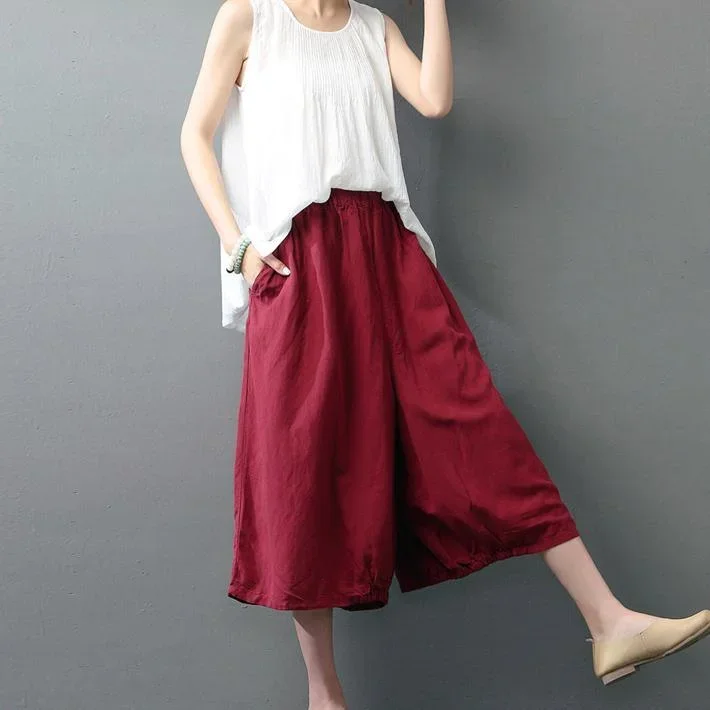 2021-new-burgundy-casual-linen-pant-plus-size-elastic-waist-wide-leg-pants