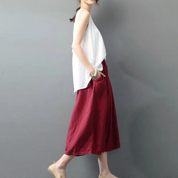 2021-new-burgundy-casual-linen-pant-plus-size-elastic-waist-wide-leg-pants