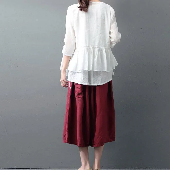 2021-new-burgundy-casual-linen-pant-plus-size-elastic-waist-wide-leg-pants