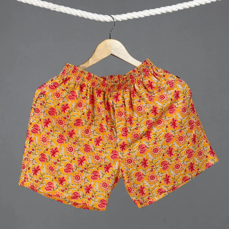 Orange - Sanganeri Block Printed Cotton Unisex Boxer/Shorts