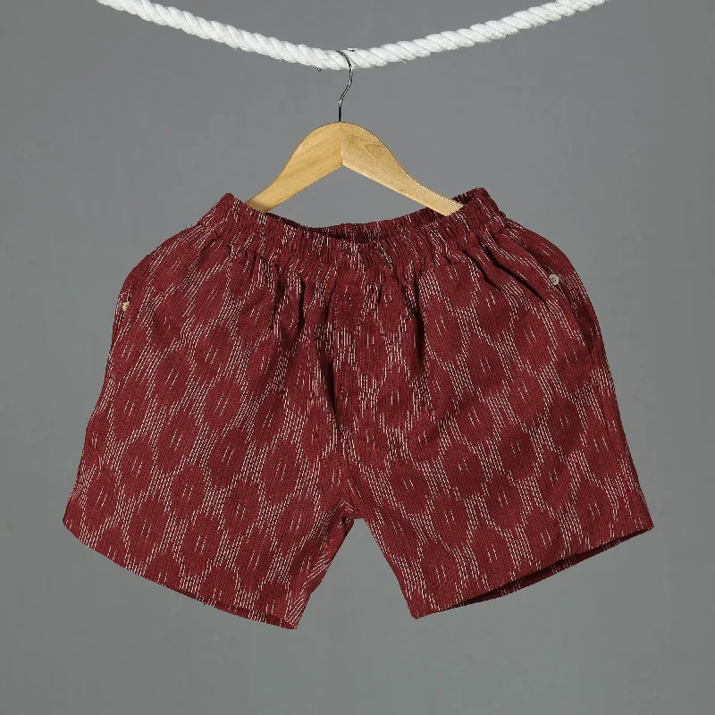 Maroon - Pochampally Ikat Cotton Unisex Boxer/Shorts