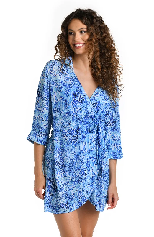 Aquatic Nature Wrap Dress Cover Up