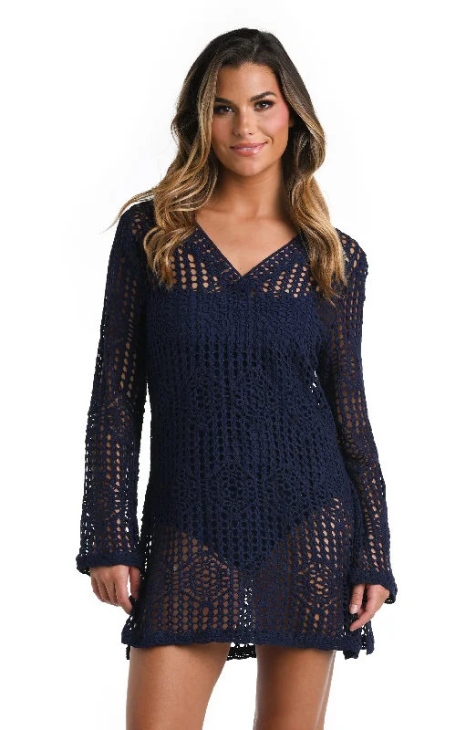 Waverly Covers Crochet V-Neck Dress Cover Up - Indigo