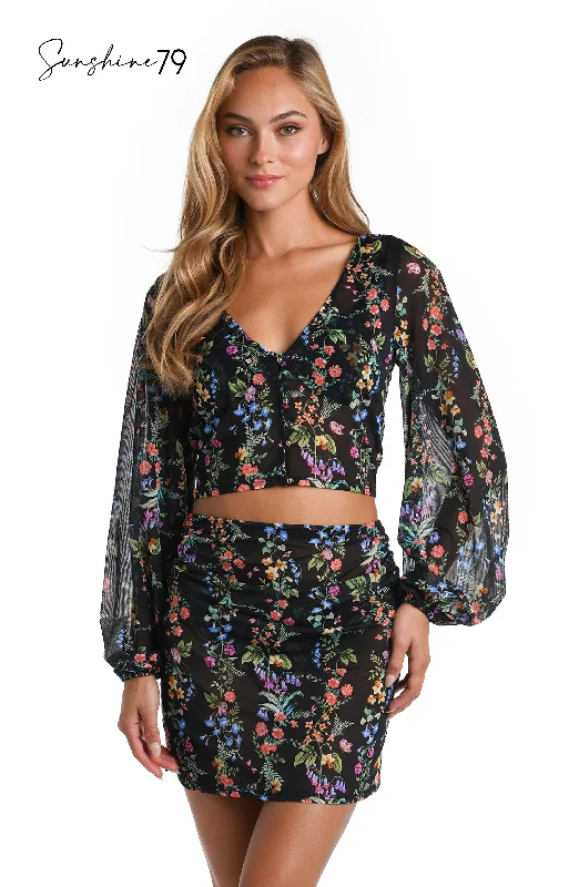 Sunshine 79 Wildflower Vines Mesh Crop Top Cover Up