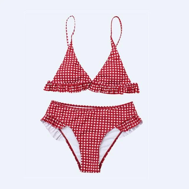 Women Bikini Set Plaid High Waist Bandage