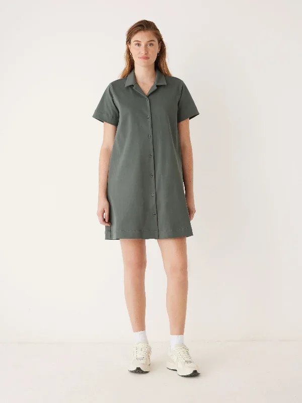 The Flex Camp Collar Dress in Teal Grey