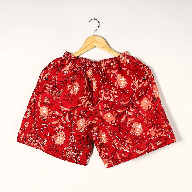 Red - Sanganeri Block Printed Cotton Unisex Boxer/Shorts