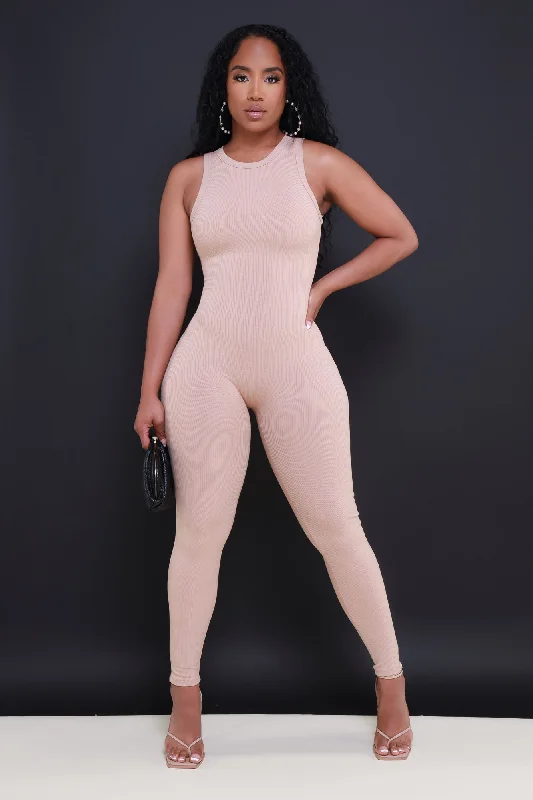 About That Snatched Cellulite Deleter Sleeveless Jumpsuit - Tan