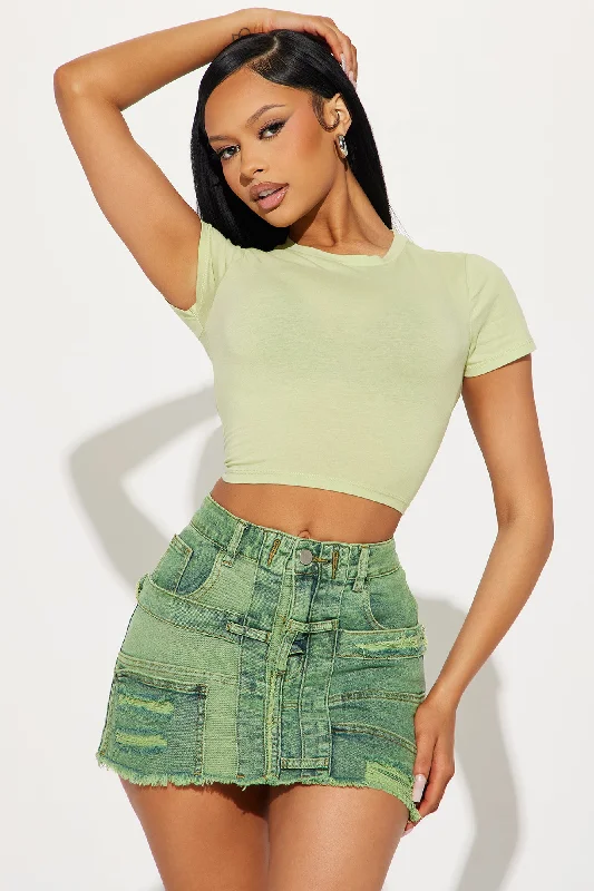 Anna Crew Neck Crop Top - Lime