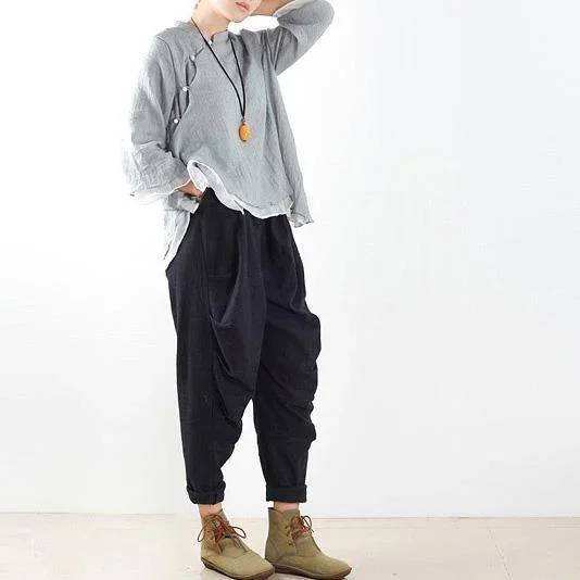 autumn black casual trousers baggy loose stylish harem pants