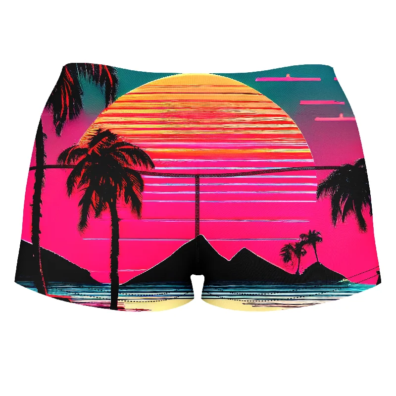 beach-sunset-high-waisted-womens-shorts