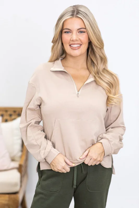 beige-kangaroo-pocket-half-zip-up-top