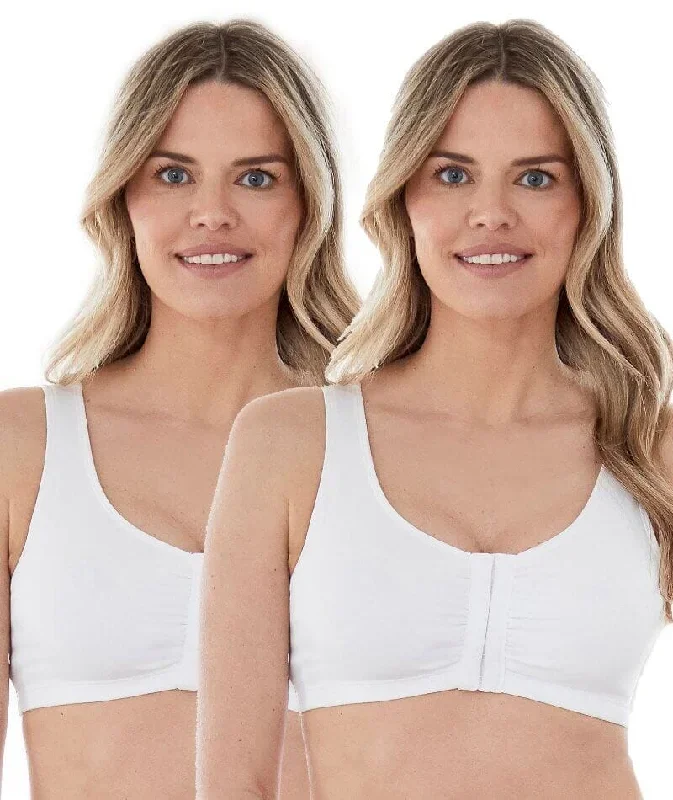 Bestform Unlined Wire-free Cotton Stretch Sports Bra with Front Closure 2 Pack - White