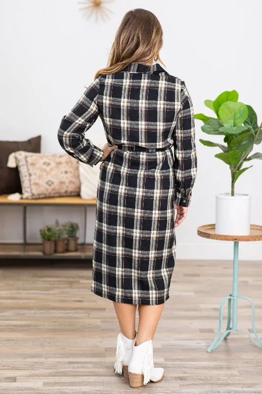 black-and-cream-plaid-self-tie-shirt-dress