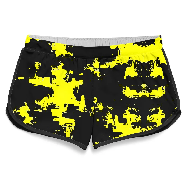 Black and Yellow Abstract Women's Retro Shorts