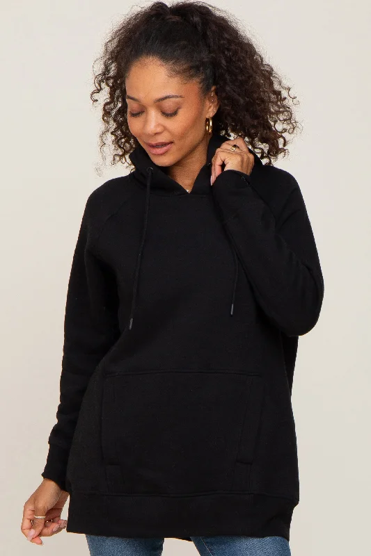 black-fleece-front-pocket-maternity-hoodie