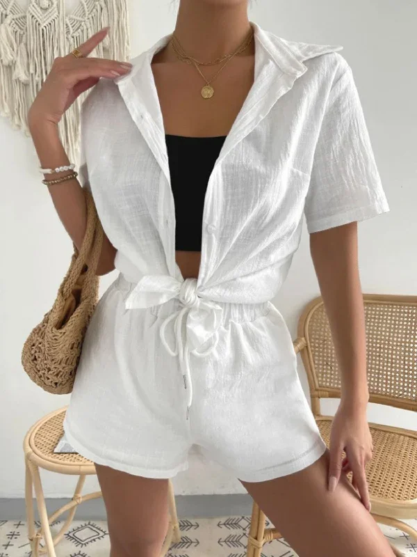 Sunset Vacation  Button Up Short Sleeve Shirt and Drawstring Shorts Set