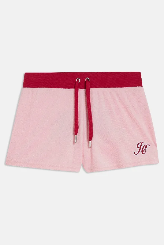 CANDY PINK TOWELLING RETRO LOGO SHORTS