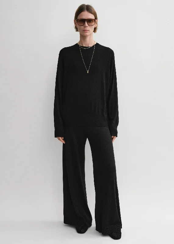 Crew-neck silk cashmere knit black