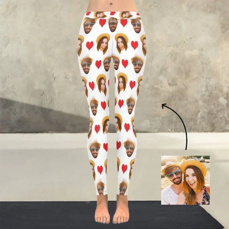 Custom Couple Face Love Heart Low Rise Leggings CustomPrintedLeggings