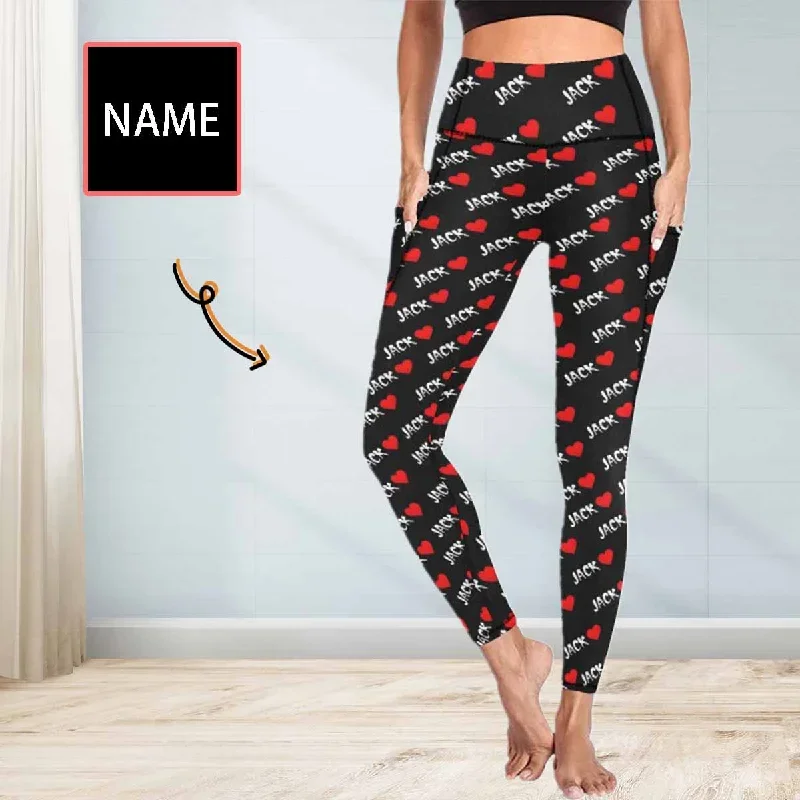 Custom Name Heart Leggings With Pockets