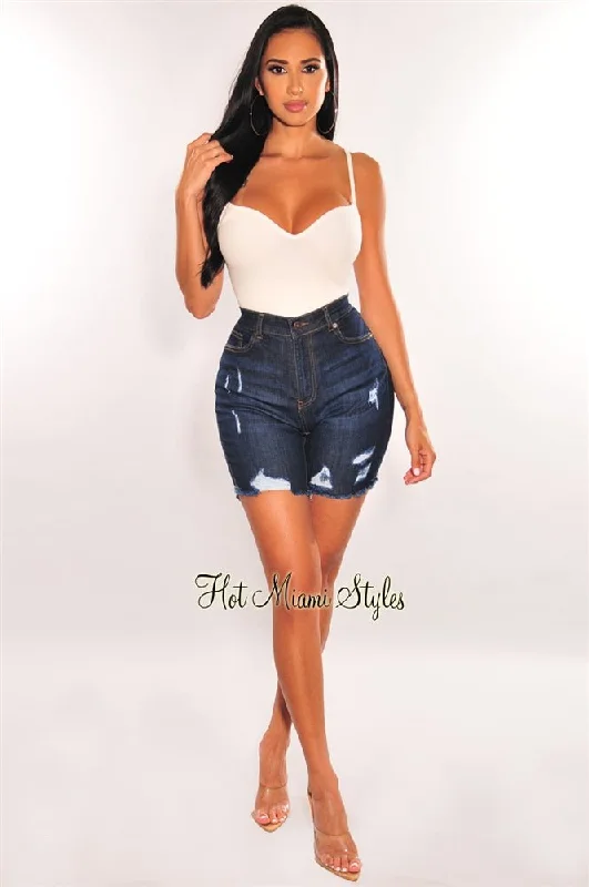 dark-denim-high-waist-distressed-frayed-hem-biker-shorts