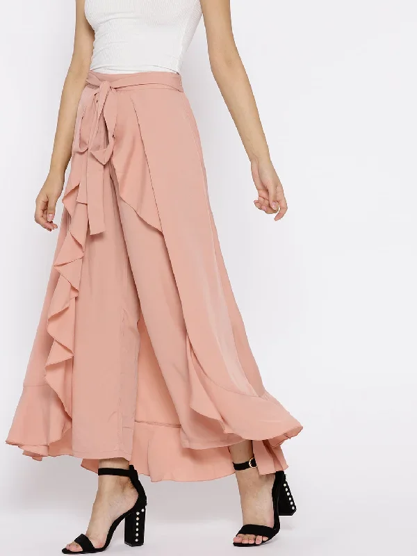 dusty-pink-solid-ruffled-maxi-skirt-with-attached-trousers