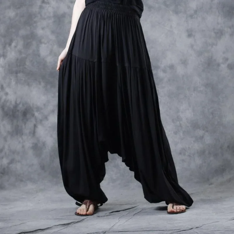 Fresh and elegant folds wide harem pants black autumn ladies