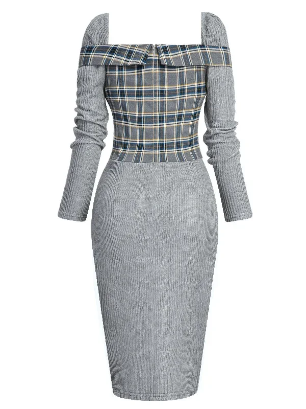 gray-1960s-plaid-patchwork-pencil-dress