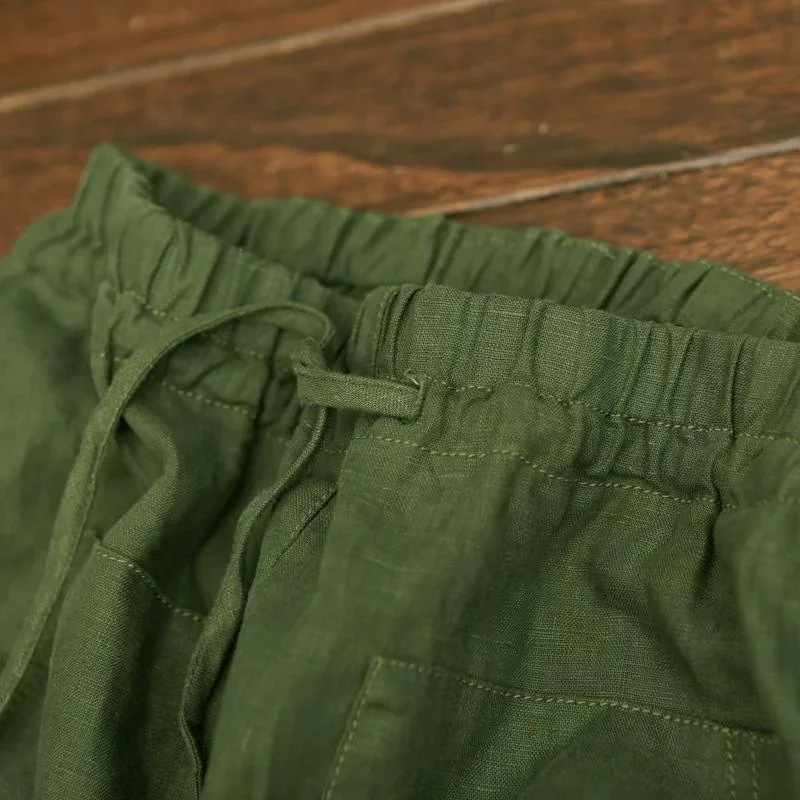 green-linen-pants-summer-crop-pants-elastic-waist