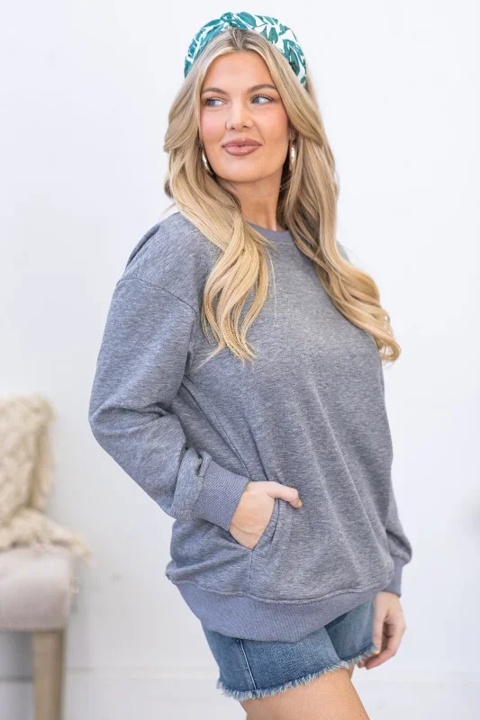 Grey Heathered Sweatshirt With Pockets