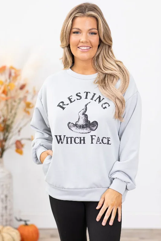 Grey Resting Witch Face Graphic Sweatshirt